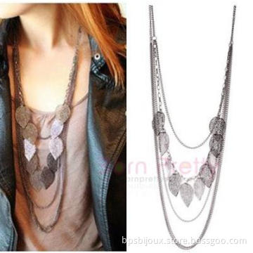 Beautiful Elegant Leaves Multi Chains Long Necklace